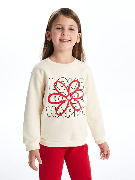 Bisiklet Yaka ?i?ekli K?z Bebek Sweatshirt ve Pantolon 2li Tak?m - Waikiki фото 4
