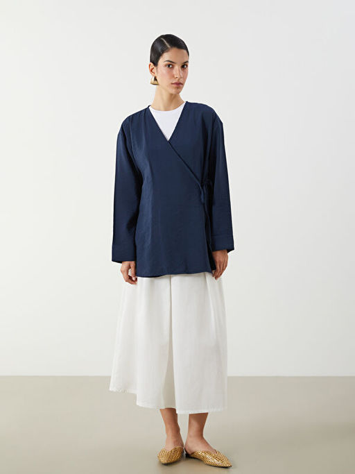Kruvaze Yaka Modal Kar???ml? Kad?n Kimono