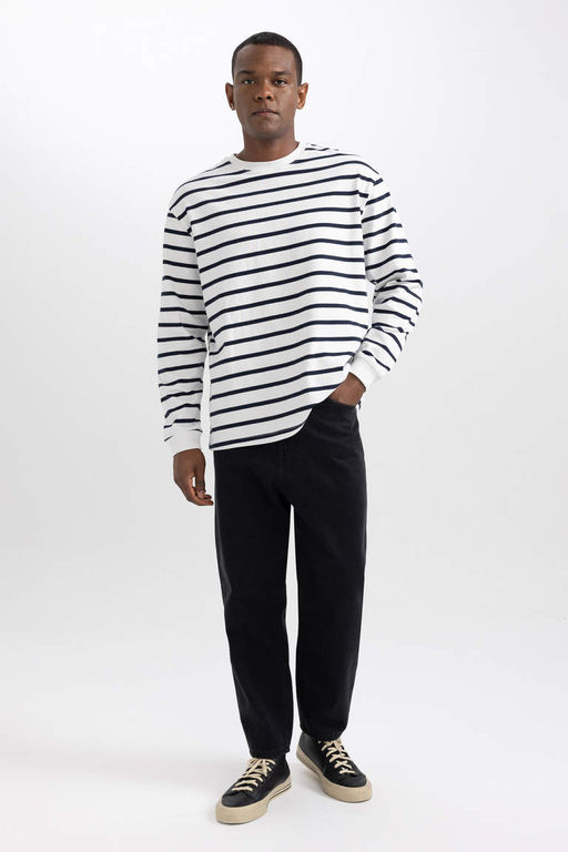 Толстовка в полоску с круглым вырезом Comfort Fit - Defacto фото 2