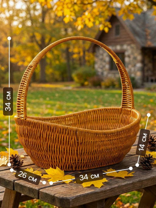 Корзина плетёная для хранения, 34×26×14 см, ручка h=20 см, коричневая
