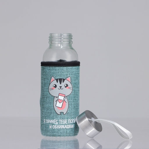 Бутылка для воды стеклянная в чехле Котик, 350 мл
