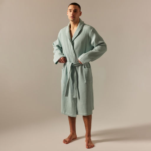 Халат вафельный мужской SL HOME: Basic «Аззура», размер L, хлопок 100%, мятный