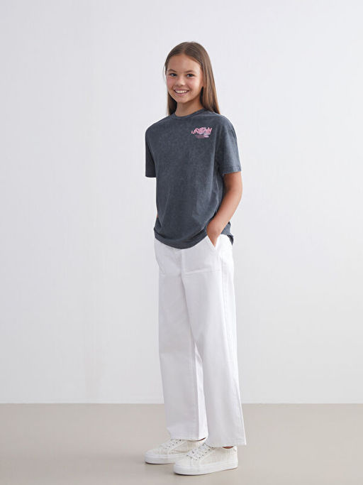 Bisiklet Yaka Bask?l? K?z ?ocuk Ti??rt