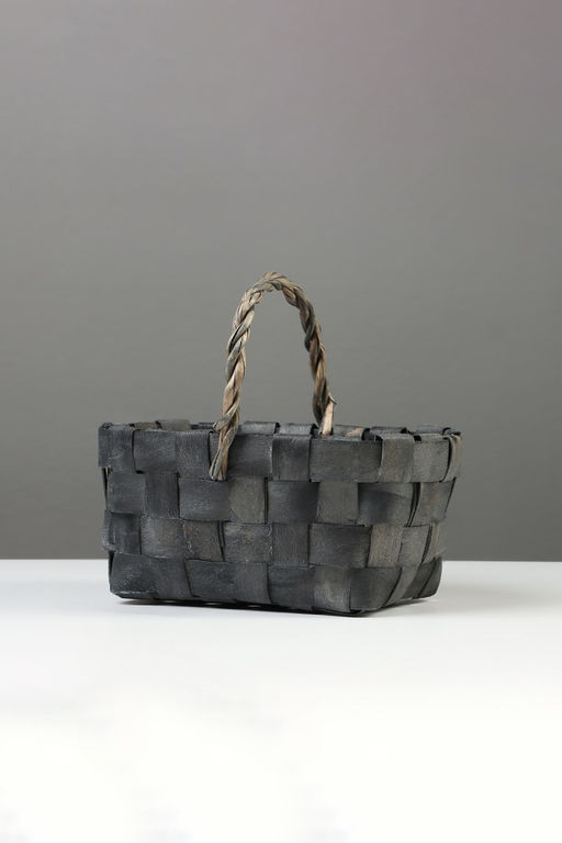 Корзина плетёная для хранения, 22×15×12 см, ручка h=12 см, ива, серая