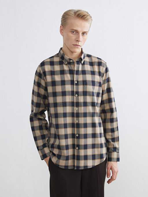 Uzun Kollu Ekose Desenli Erkek G?mlek