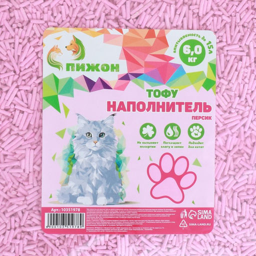 Наполнитель тофу, Пижон персик 6 кг впитываемость до 15 л  фото 2