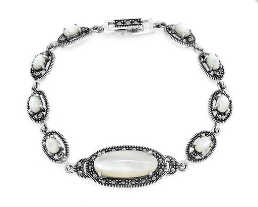 Браслет из серебра перламутр, марказит, SL-AGA113