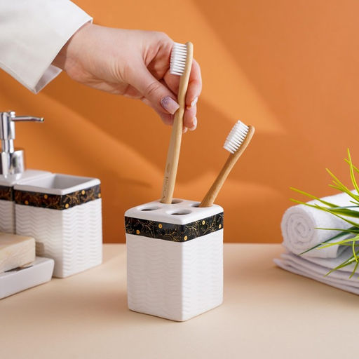 Аксессуары для ванной Золотой лист, 4 предмета: дозатор 250 мл, мыльница, 2 стакана, белые - Simaland фото 6