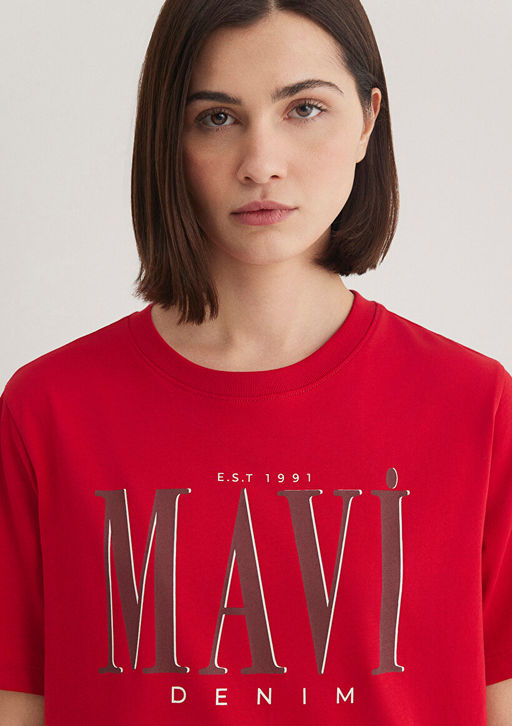 Mavi Logo Bask?l? K?rm?z? Tisort  фото 6