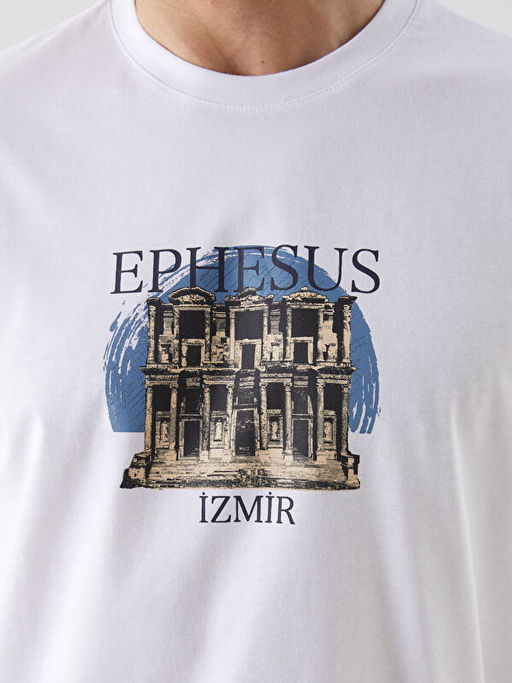 Bisiklet Yaka Bask?l? Penye Erkek Ti??rt