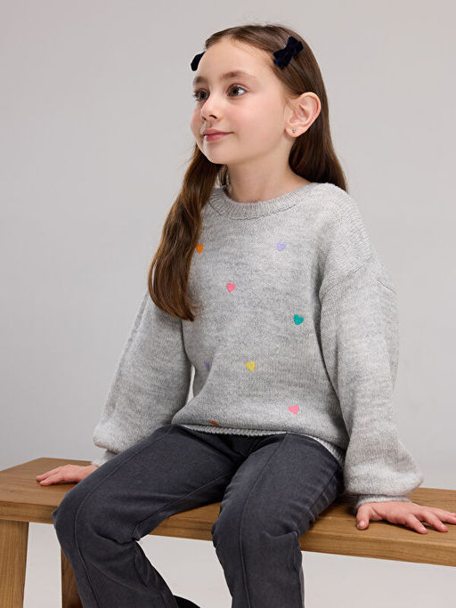 Kalp Nak??l? K?z ?ocuk Triko Kazak