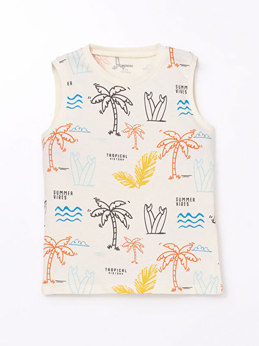 Bisiklet Yaka Bask?l? Erkek ?ocuk Atlet 2li