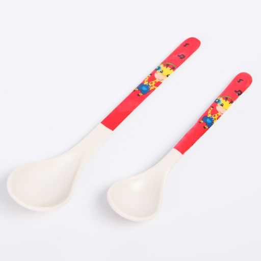 Набор приборов для кормления из бамбука, ложка 2 шт., цвет розовый/красный - Крошка я фото 2