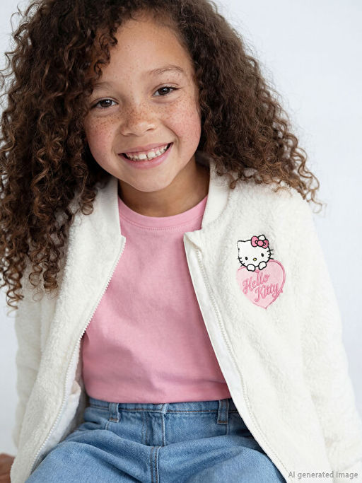 Hello Kitty Nak??l? K?z ?ocuk Fermuarl? Sweatshirt