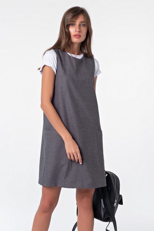 Сарафан короткий свободный темно-серый