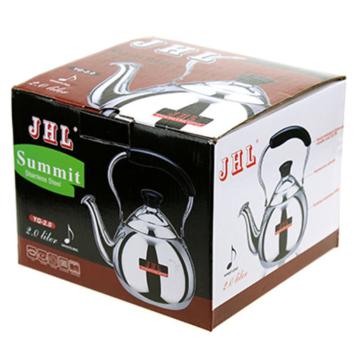 "Капля" Чайник из нержавеющей стали 2л, д16см h18см, со встроенным в крышку свистком, подвижная бакелитовая ручка, цветная коробка (Китай)