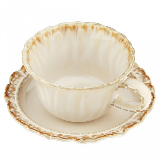 "Янтарь" Чашка фарфоровая 300мл, д11,2см, h6,5см, с блюдцем д15,5см, h2,4см, глянцевая глазурь, фигурная, с деколью, отводка (Китай)