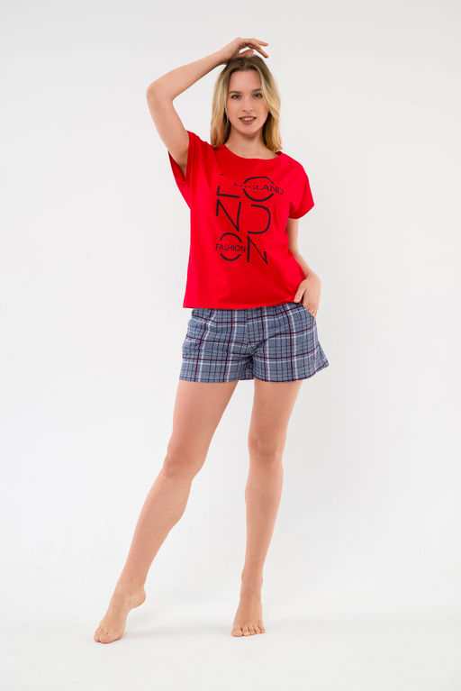 Пижама женская из футболки и шорт из кулирки Алиса красный - Амадэль фото 2