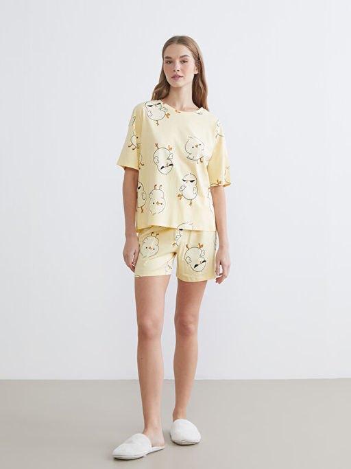 Civciv Bask?l? Kad?n ?ortlu Pijama Tak?m?