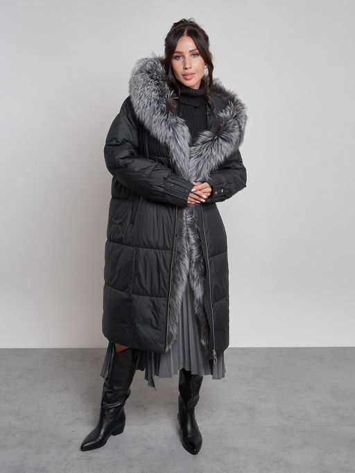 Пальто утепленное с чернобуркой зимнее женское черного цвета 133156Ch - Visdeer фото 5