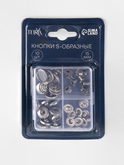 Кнопки установочные TEIRA, Альфа (S-образные), d=15 мм, 10 шт., в пластиковом боксе, цвет чёрный никель