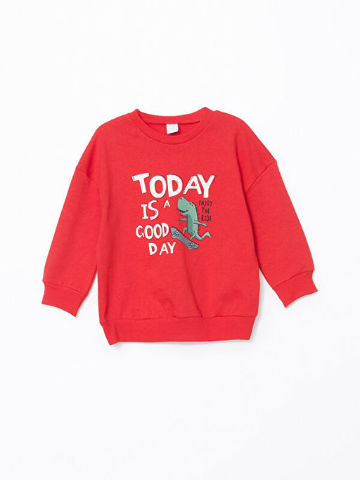 Bisiklet Yaka Dinazor Bask?l? Erkek Bebek Sweatshirt