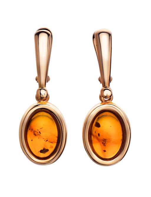 Серьги из позолоченного серебра и натурального цельного янтаря коньячного цвета Годжи, 810104164 - Амберхолл фото 5