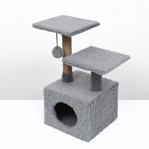 Домик-когтеточка 2-х ур. квадратный с 2-мя квадратными полками, 53×35×65 см, серый