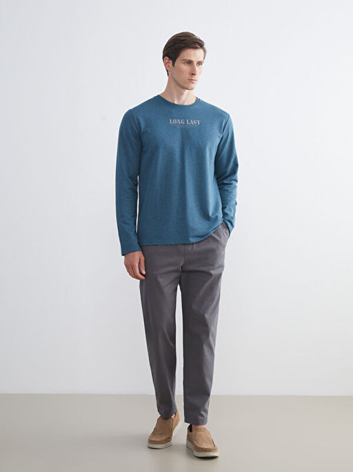 Bisiklet Yaka Bask?l? Erkek Sweatshirt