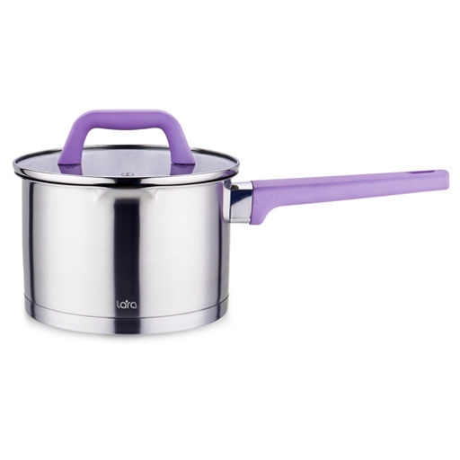 LR03-21 Сотейник нерж. ЛАВАНДА 16x9см 2л - soft touch, индукц. дно, крышка стекло слив 3/6мм /LARA/  фото 2