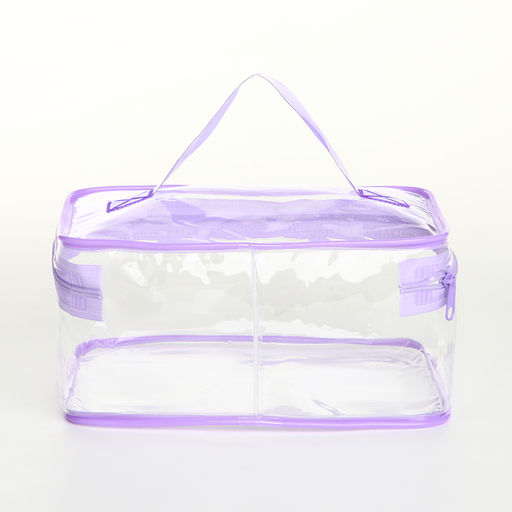 Косметичка-сундучок на молнии, маленькая, с ручкой, прозрачная, сиреневая - Simaland фото 2