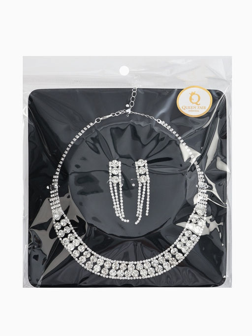 Набор 2 пред-а: серьги, колье со стразами "Лёд" круги, d=13,5см, цвет белый в серебре