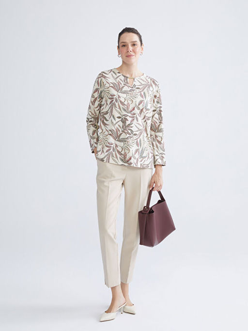 Bisiklet Yaka ?i?ekli Bluz