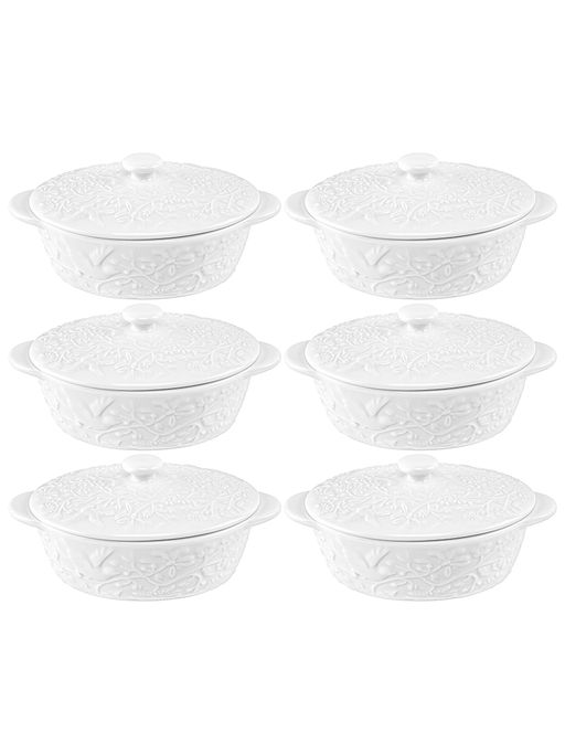 Набор 6 жюльенниц-кокотниц 250 мл 16*10*8 см Райский сад с крышками, фарфор - Elan gallery фото 3