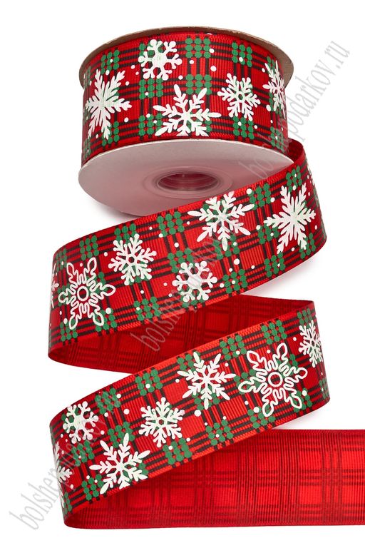 Лента репсовая 4 см*20 ярд "Новогодняя" SF-7332, №1