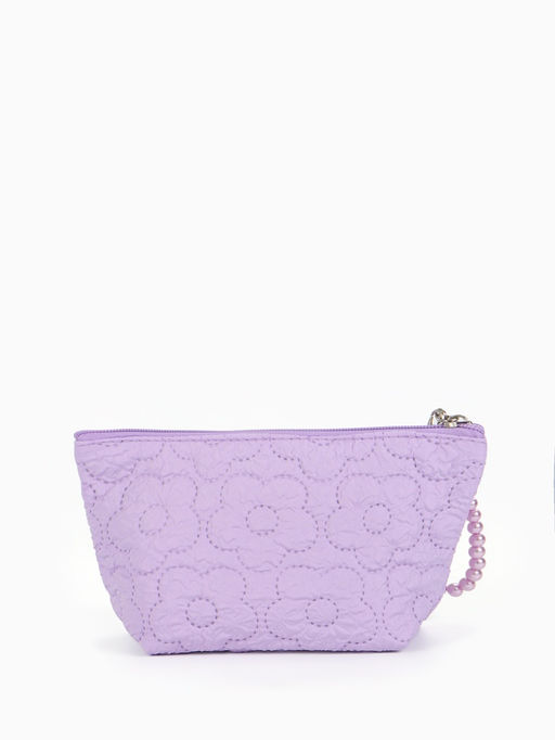 Косметичка женская «Цветочки», на молнии, ручка из бусин, сиреневая