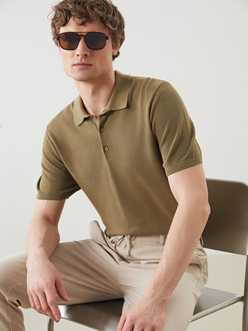 Polo Yaka K?sa Kollu Erkek Triko Kazak