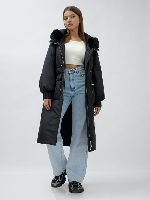 Пальто зимнее женское стильное с норкой люкс класса черного цвета 8628Ch - Mtforce фото 22