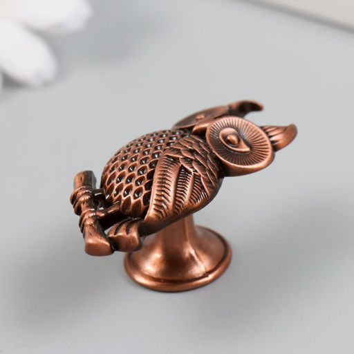 Ручка для шкатулки металл «Филин на ветке», медь, 5.2×2.2 см