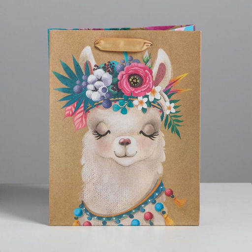 Пакет крафтовый вертикальный Лама, 18 х 23 х 10 см - Дарите счастье фото 2