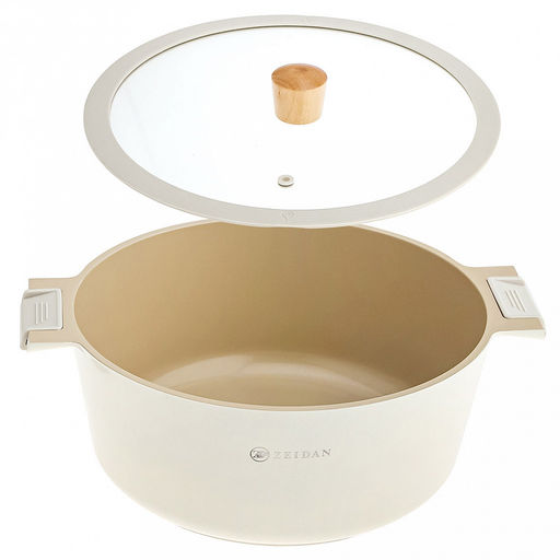 Zeidan Кастрюля алюминиевая 7,7л, д28см, стеклянная крышка с силиконовым ободком и деревянной ручкой, внешнее жаропрочное антипригарное покрытие, внутреннее антипригарное покрытие Neogres, индукционное дно, силиконовые накладки, литая, подарочная - Домашняя мода фото 3