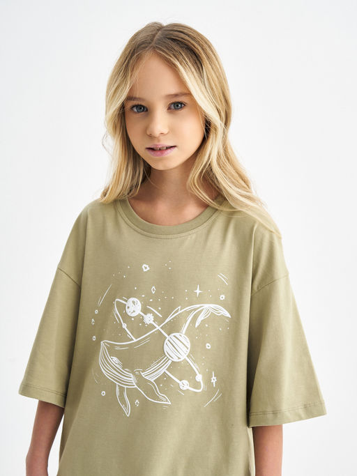 Футболка для девочки цвета хаки с принтом - Kogankids фото 16