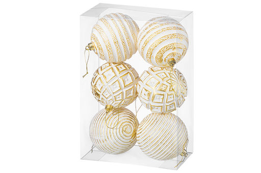 Набор 6 новогодних шаров 9,5*9,5 см Золотой винтаж шампань с эффектом старины - Elan gallery фото 6