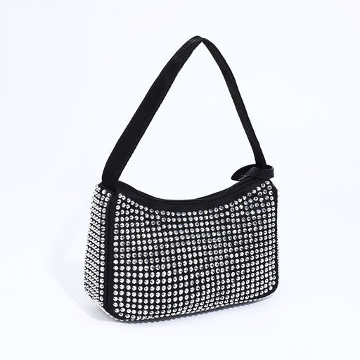 Сумка-багет на молнии, цвет черный/серые стразы - Simaland фото 2