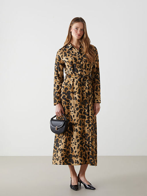 Leopar Desenli Kad?n G?mlek Elbise