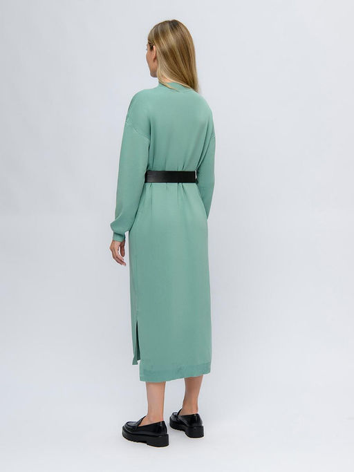 Платье трикотажное зеленого цвета длины миди с разрезами по бокам - 1001dress фото 4