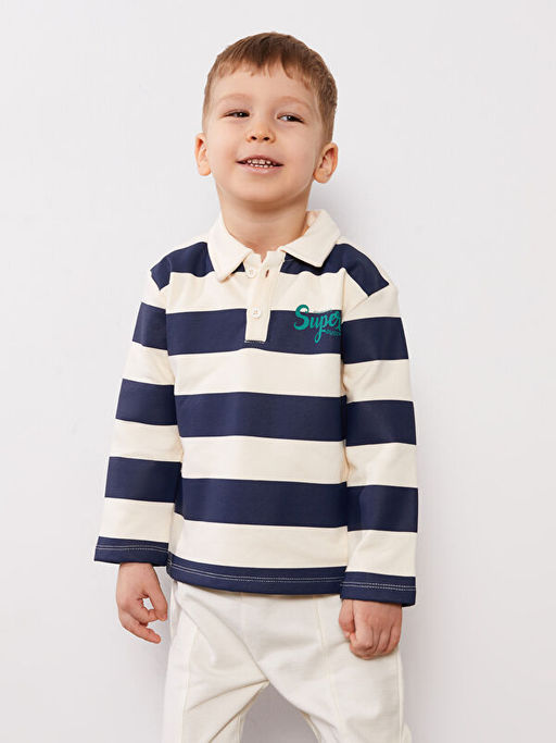 Polo Yaka Uzun Kollu ?izgili Erkek Bebek Sweatshirt