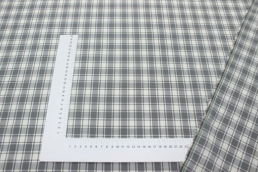 Вареный (стираный) хлопок Клетка цв.серый с зеленым оттенком, ш.2.5м, хлопок-100%, 115гр/м.кв - Купава фото 2