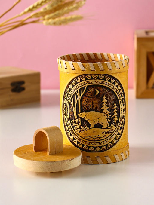 Туес "Лесной" (Медведь), D8,5 смхH(с хватком)14,5 см, береста