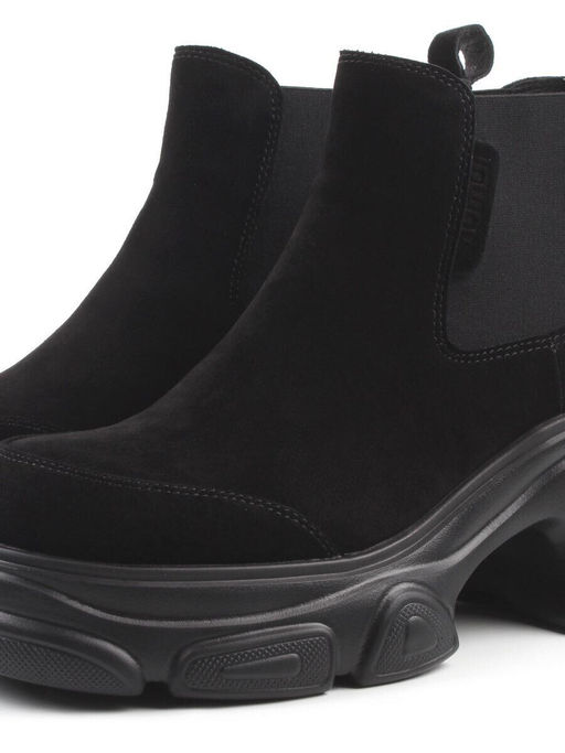 01-H23B-40B BLACK Ботинки демисезонные женские (натуральная замша, байка)